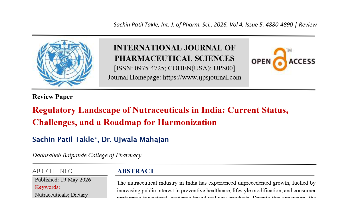 Regulatory Landscape of Nutraceuticals in India: Current Status, Challenges, and a Roadmap for Harmonization