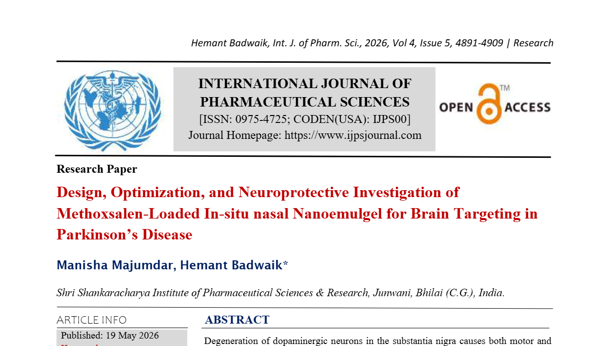 Design, Optimization, and Neuroprotective Investigation of Methoxsalen-Loaded In-situ nasal Nanoemulgel for Brain Targeting in Parkinson’s Disease