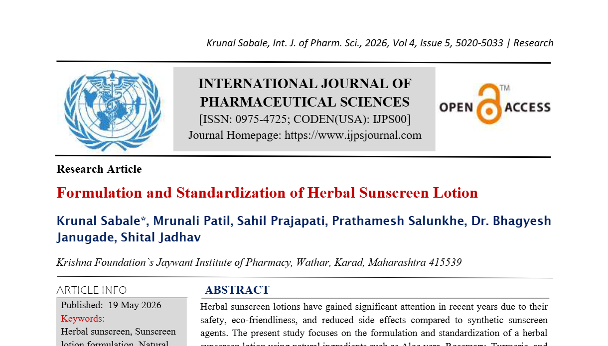 Formulation and Standardization of Herbal Sunscreen Lotion
