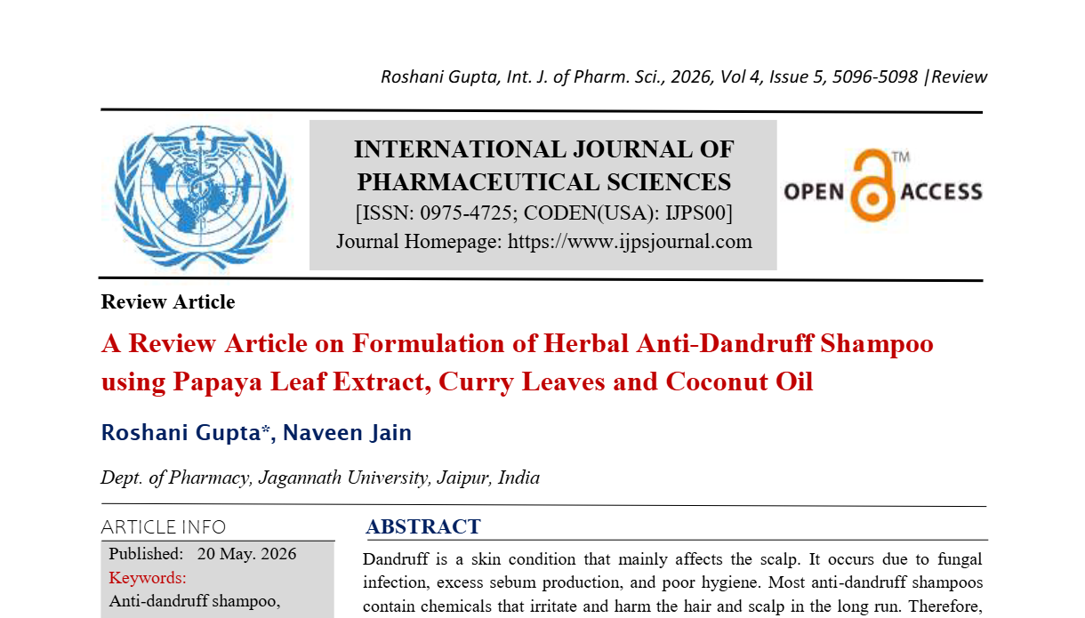 A Review Article on Formulation of Herbal Anti-Dandruff Shampoo using Papaya Leaf Extract, Curry Leaves and Coconut Oil 