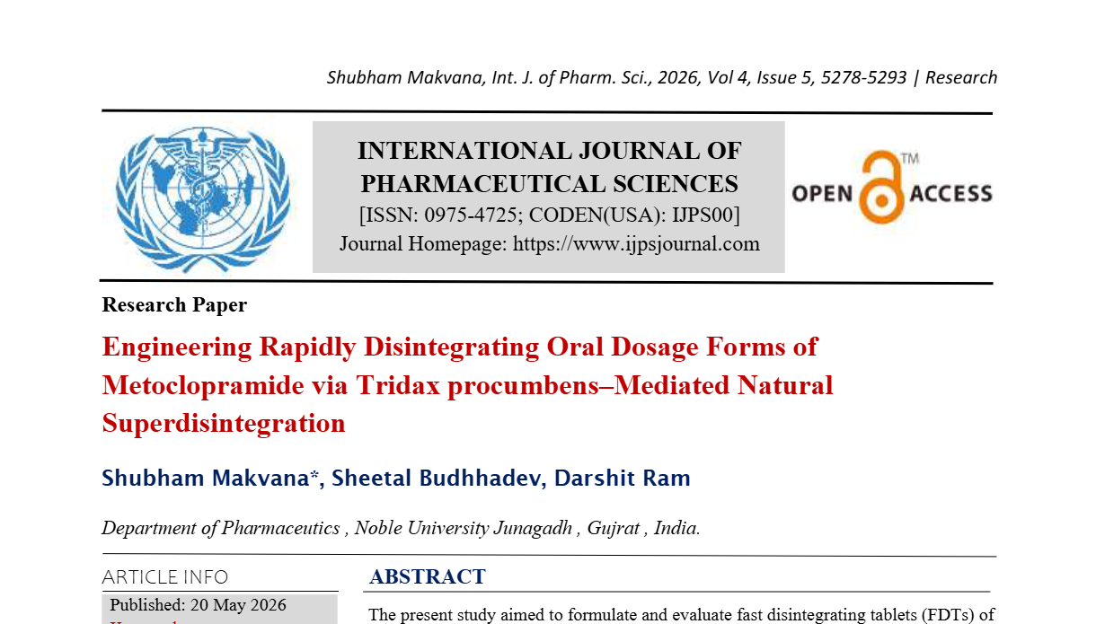 Engineering Rapidly Disintegrating Oral Dosage Forms of Metoclopramide  via Tridax procumbens–Mediated Natural Superdisintegration