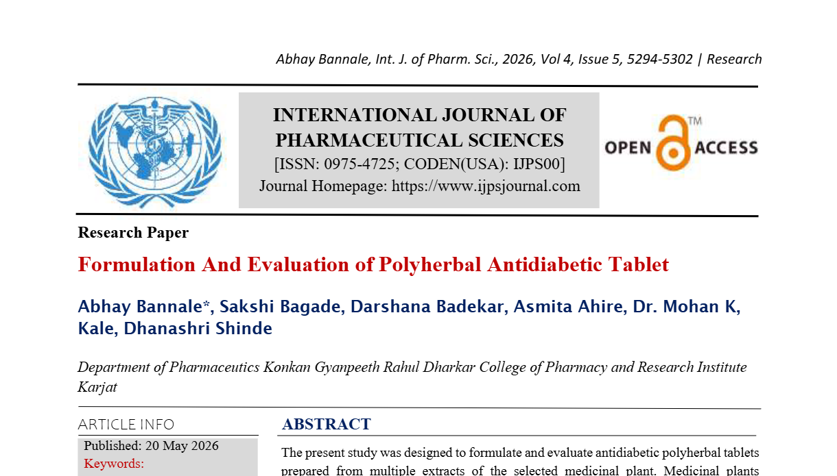 Formulation And Evaluation of Polyherbal Antidiabetic Tablet