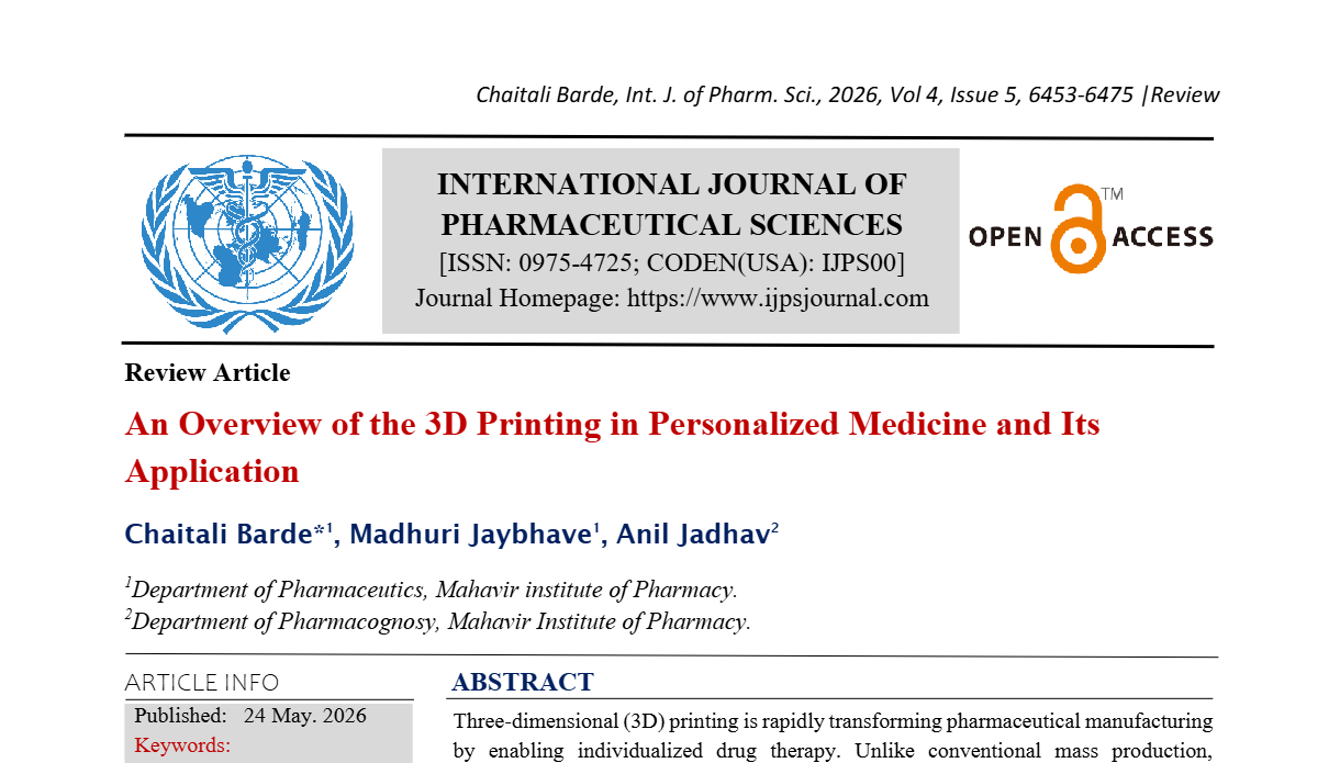 An Overview of the 3D Printing in Personalized Medicine and Its Application