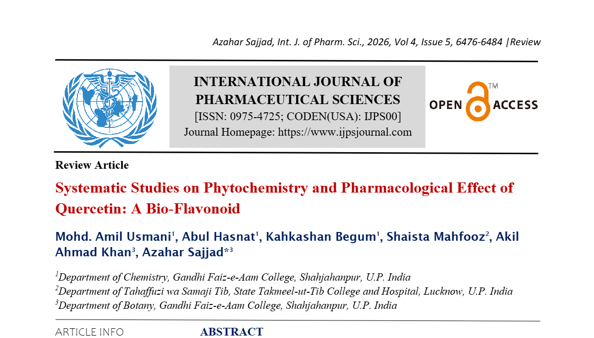 Systematic Studies on Phytochemistry and Pharmacological Effect of Quercetin: A Bio-Flavonoid