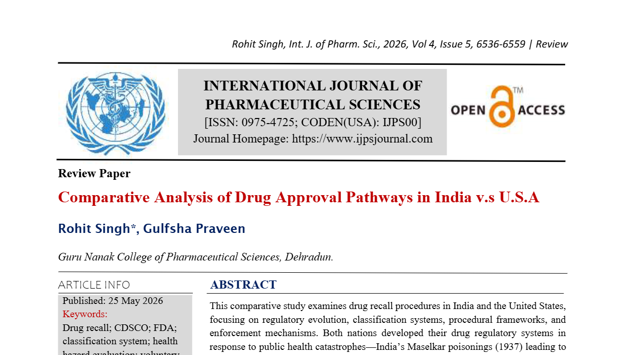 Comparative Analysis of Drug Approval Pathways in India v.s U.S.A
