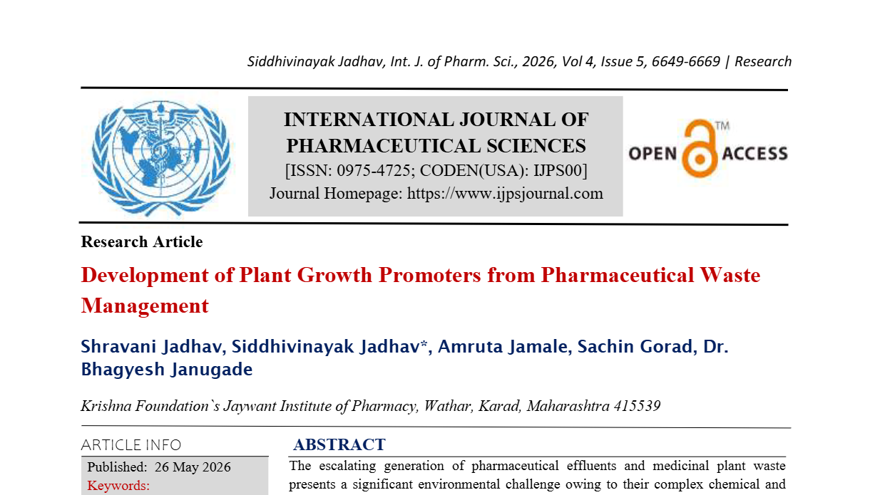 Development of Plant Growth Promoters from Pharmaceutical Waste Management