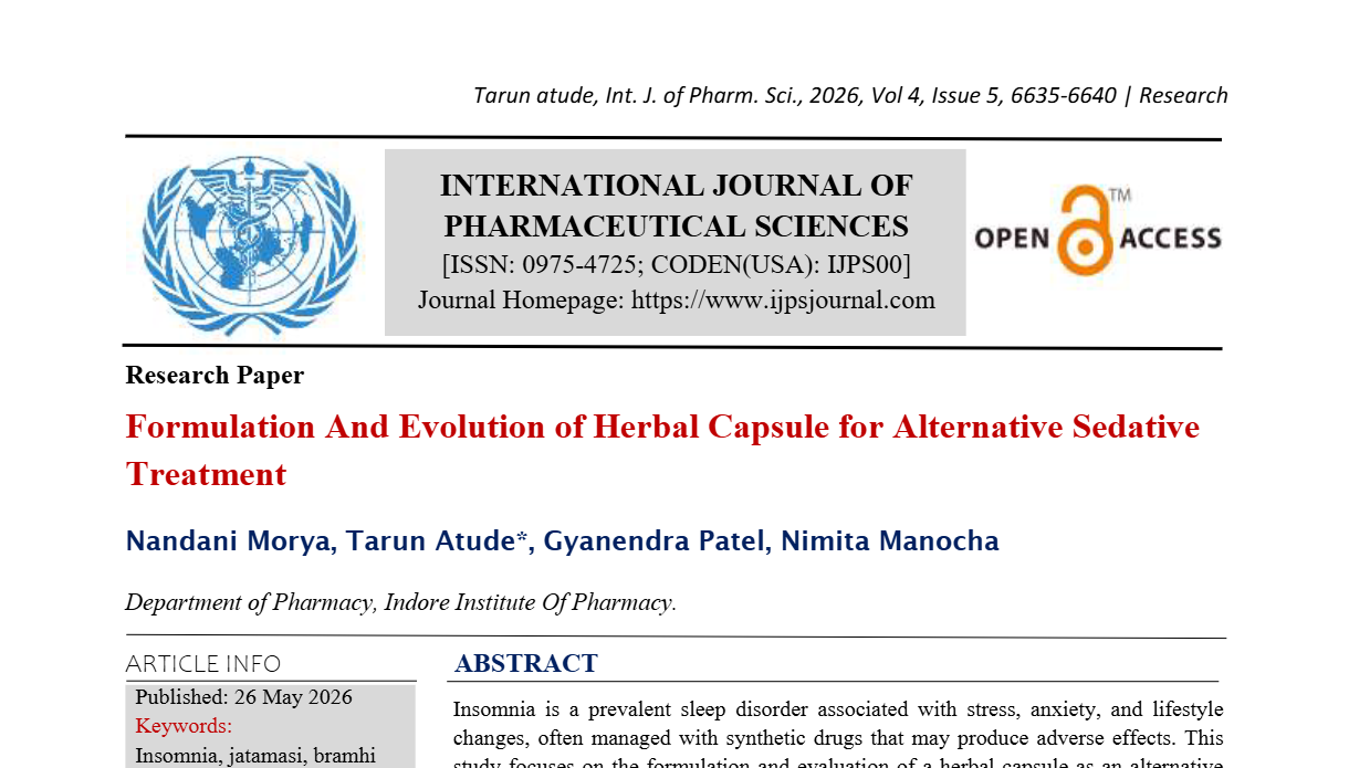 Formulation And Evolution of Herbal Capsule for Alternative Sedative Treatment