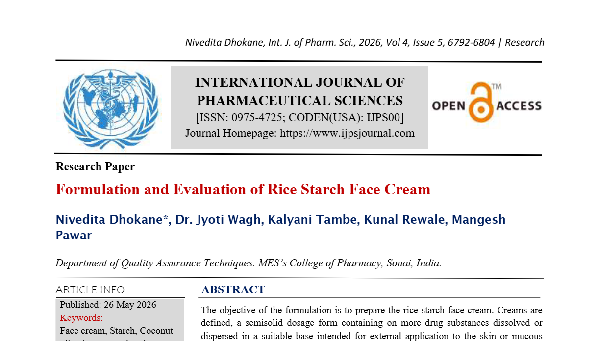 Formulation and Evaluation of Rice Starch Face Cream