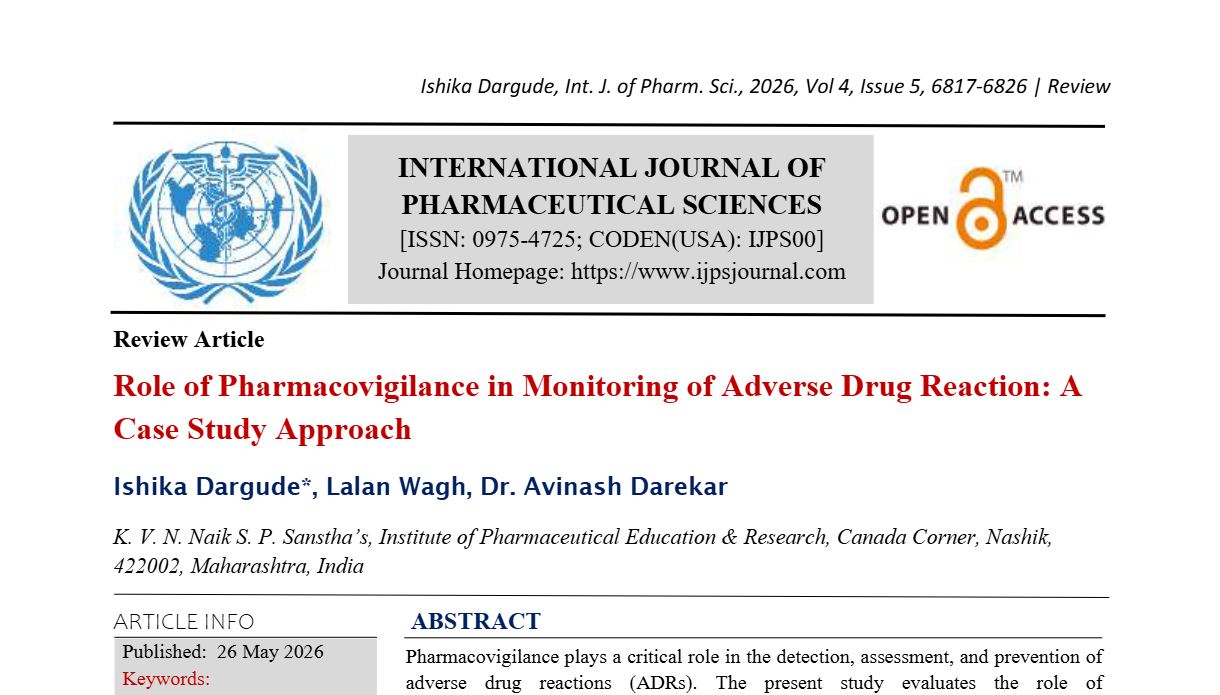Role of Pharmacovigilance in Monitoring of Adverse Drug Reaction: A Case Study Approach