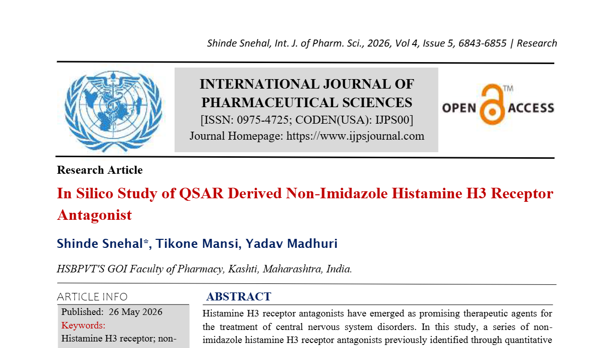 In Silico Study of QSAR Derived Non-Imidazole Histamine H3 Receptor Antagonist