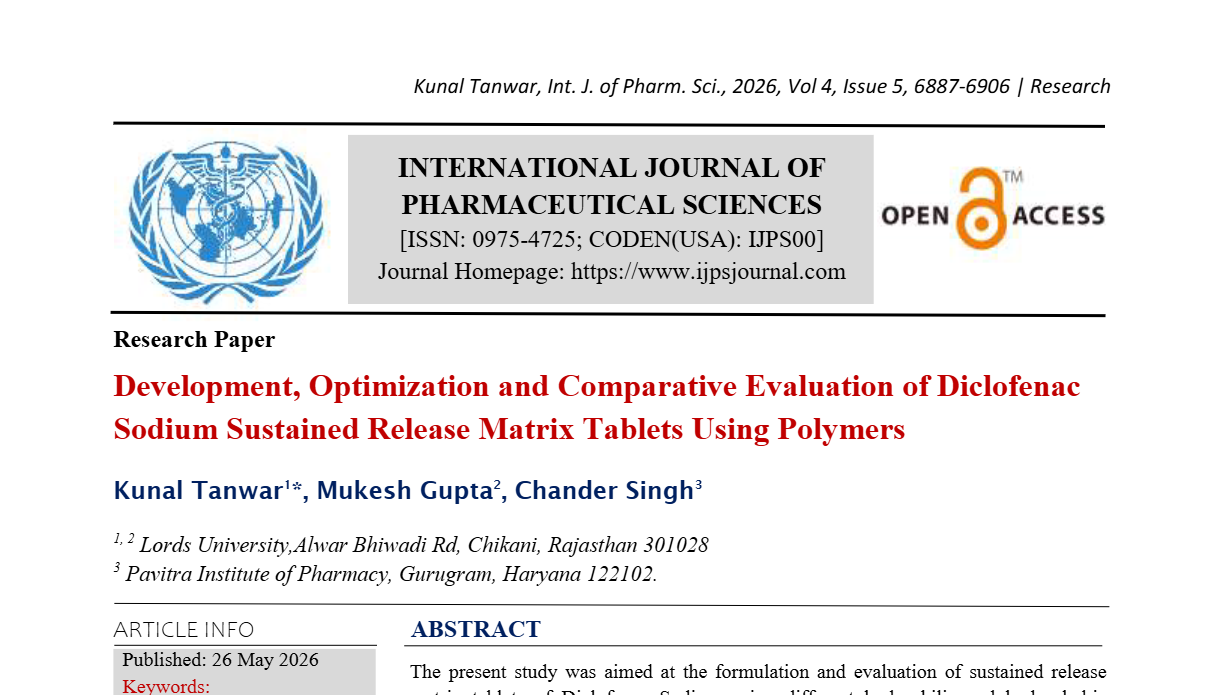 Development, Optimization and Comparative Evaluation of Diclofenac Sodium Sustained Release Matrix Tablets Using Polymers
