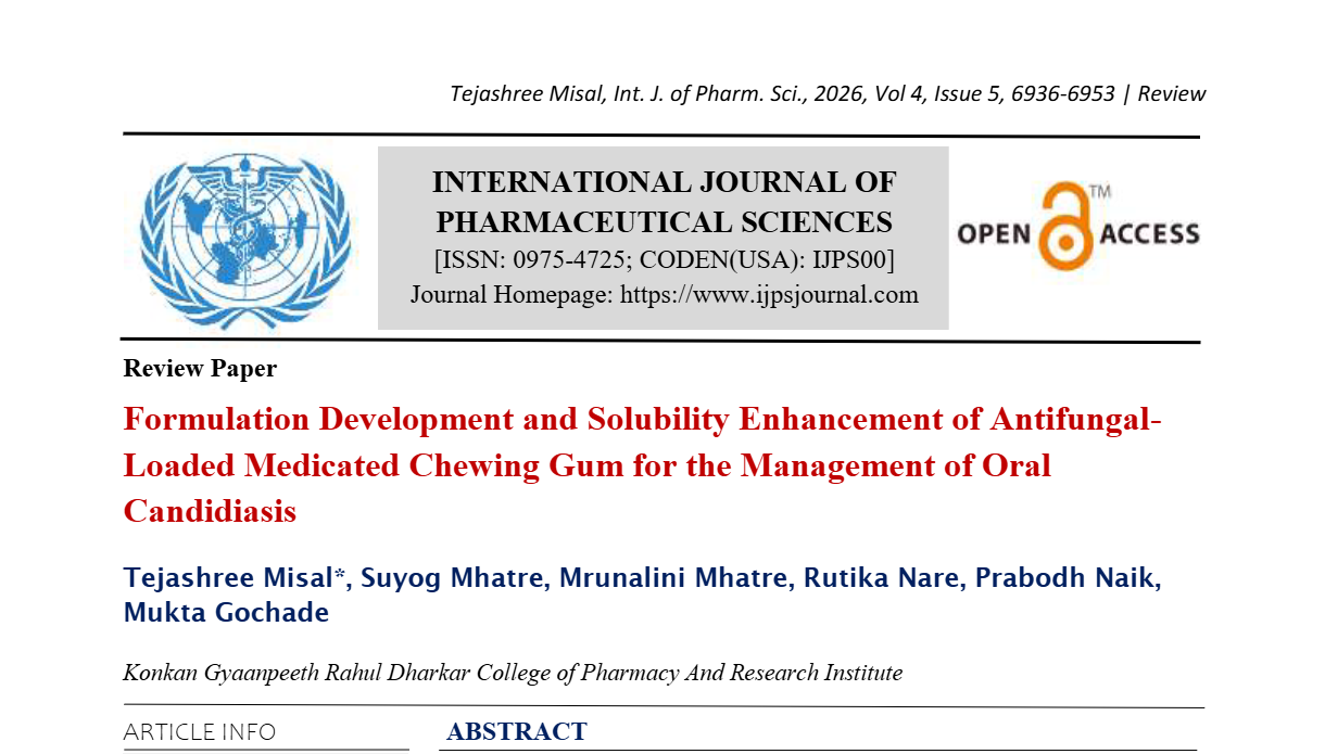 Formulation Development and Solubility Enhancement of Antifungal-Loaded Medicated Chewing Gum for the Management of Oral Candidiasis