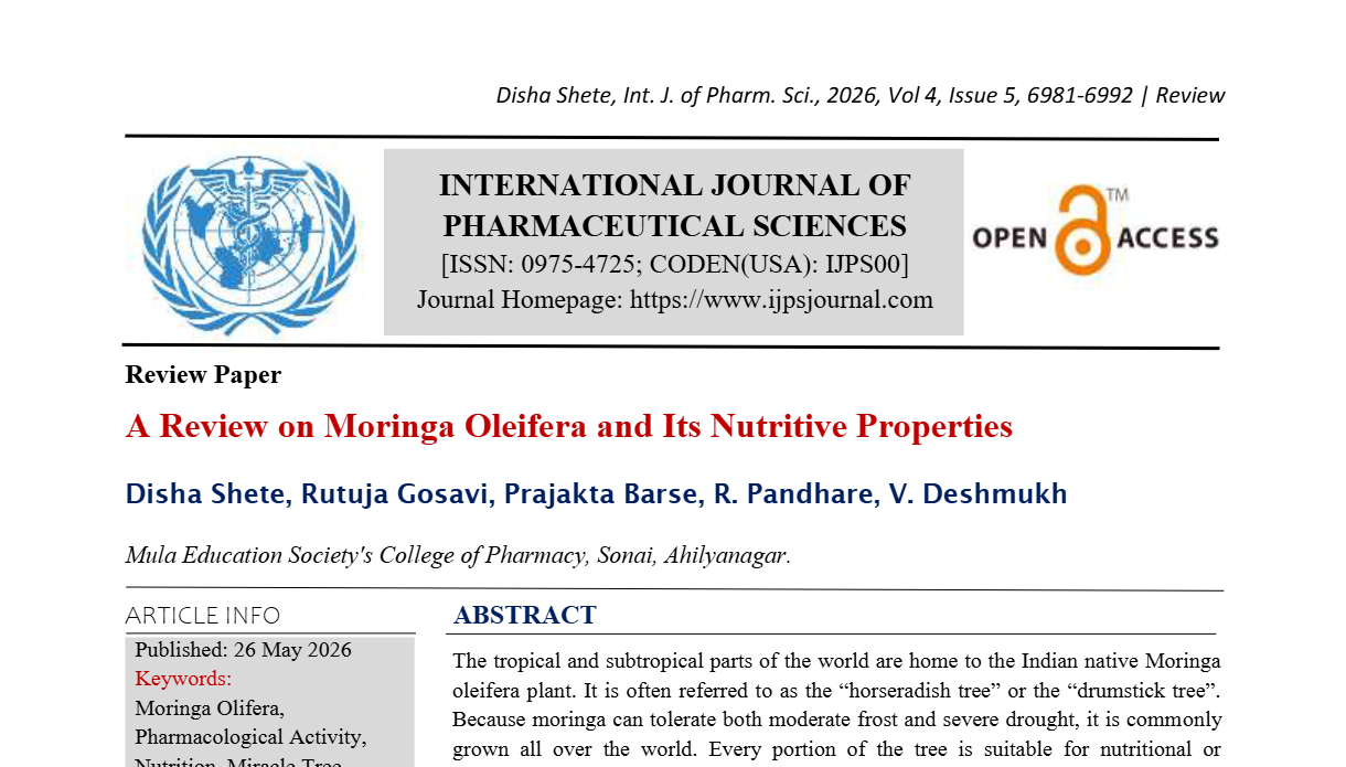 A Review on Moringa Oleifera and Its Nutritive Properties