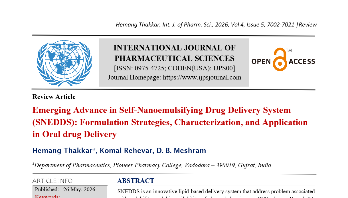 Emerging Advance in Self-Nanoemulsifying Drug Delivery System (SNEDDS): Formulation Strategies, Characterization, and Application in Oral drug Delivery