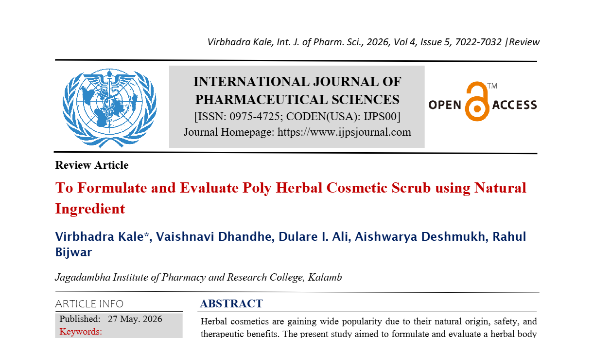 To Formulate and Evaluate Poly Herbal Cosmetic Scrub using Natural Ingredient
