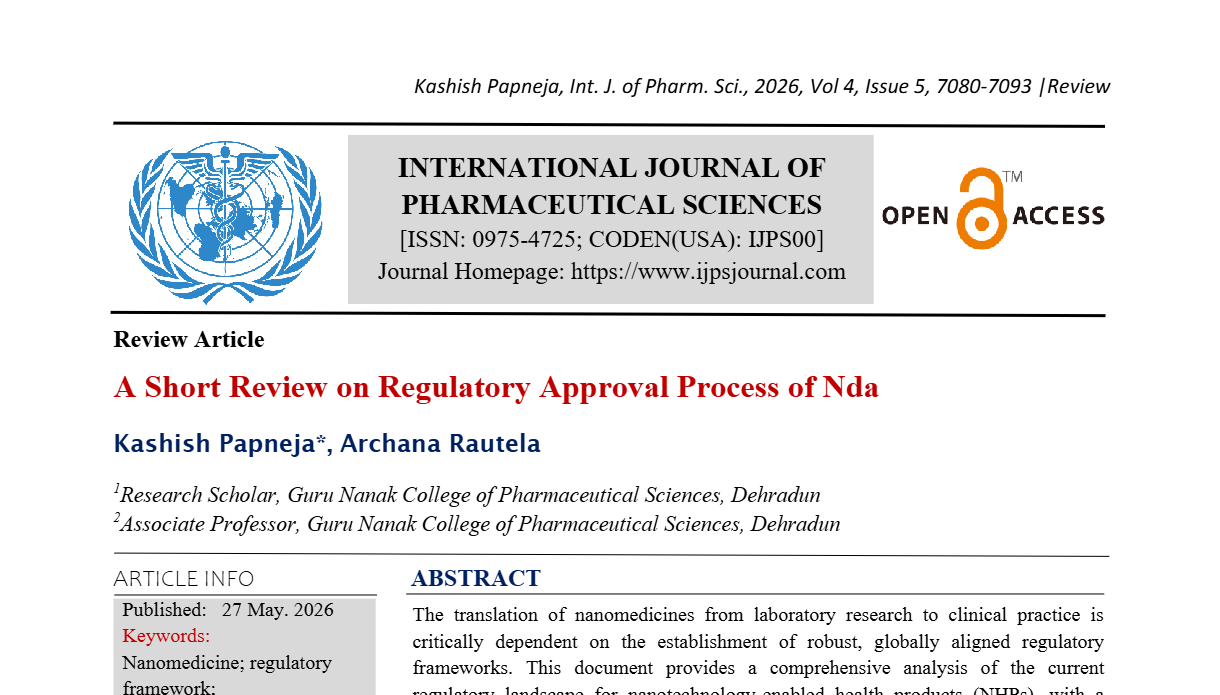 A Short Review on Regulatory Approval Process of Nda