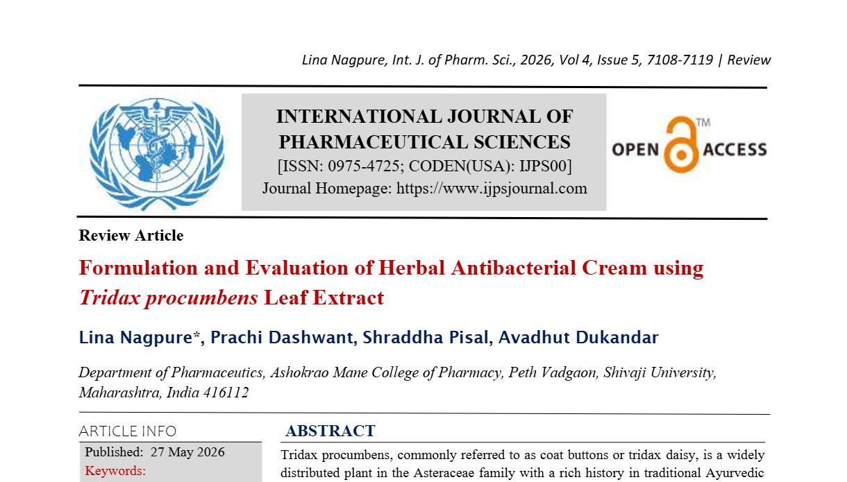 Formulation and Evaluation of Herbal Antibacterial Cream using Tridax procumbens Leaf Extract