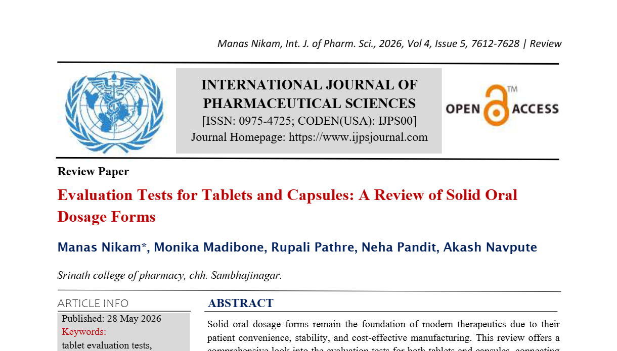 Evaluation Tests for Tablets and Capsules: A Review of Solid Oral Dosage Forms