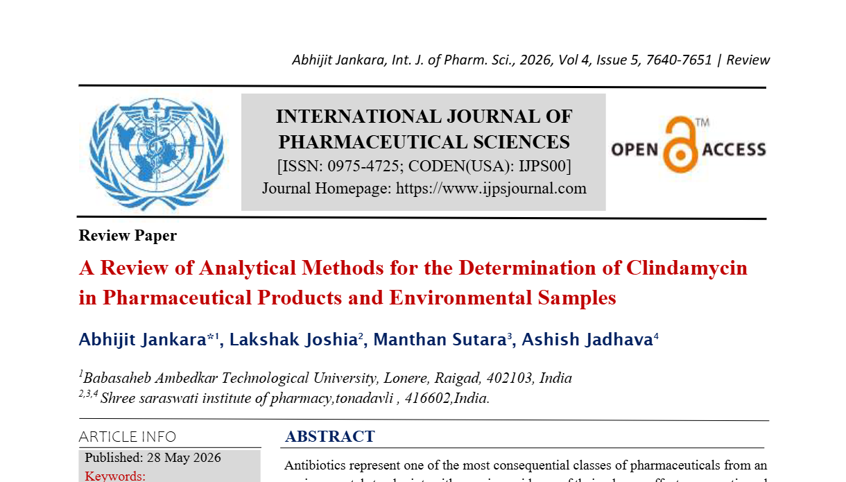A Review of Analytical Methods for the Determination of Clindamycin in Pharmaceutical Products and Environmental Samples