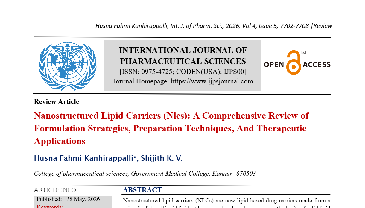 Nanostructured Lipid Carriers (Nlcs): A Comprehensive Review of Formulation Strategies, Preparation Techniques, And Therapeutic Applications