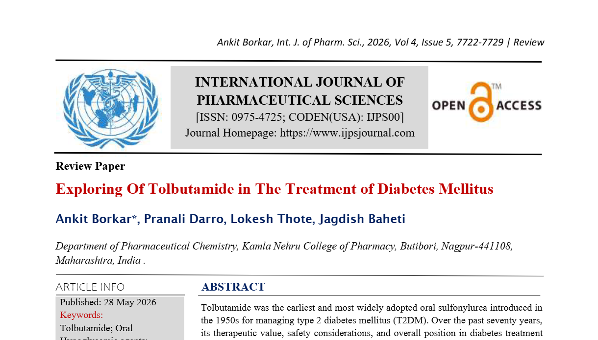 Exploring Of Tolbutamide in The Treatment of Diabetes Mellitus