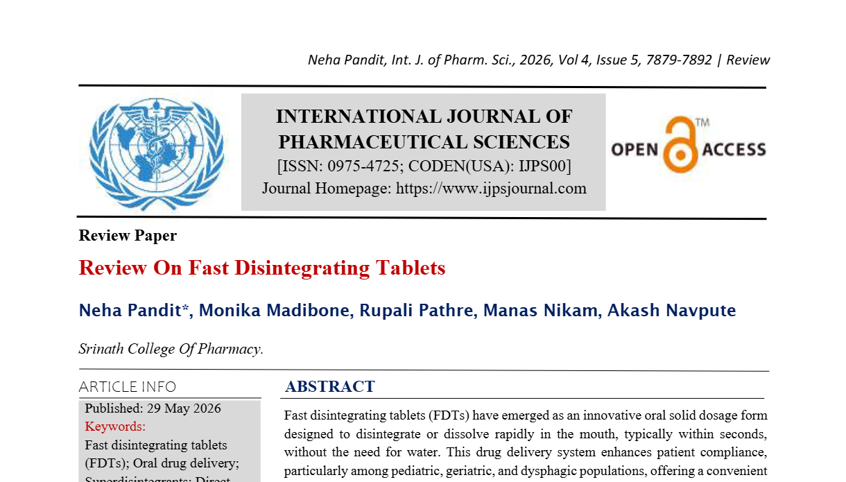 Review on Fast Disintegrating Tablet