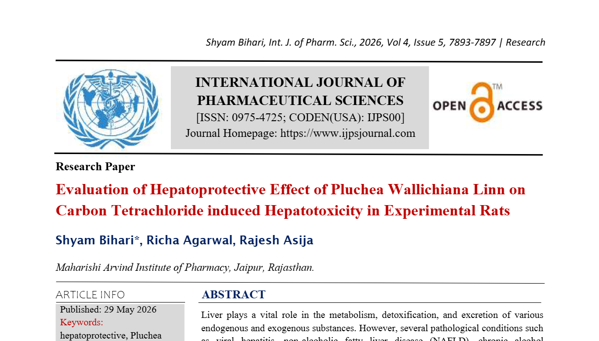 Evaluation of Hepatoprotective Effect of Pluchea Wallichiana Linn on Carbon Tetrachloride induced Hepatotoxicity in Experimental Rats