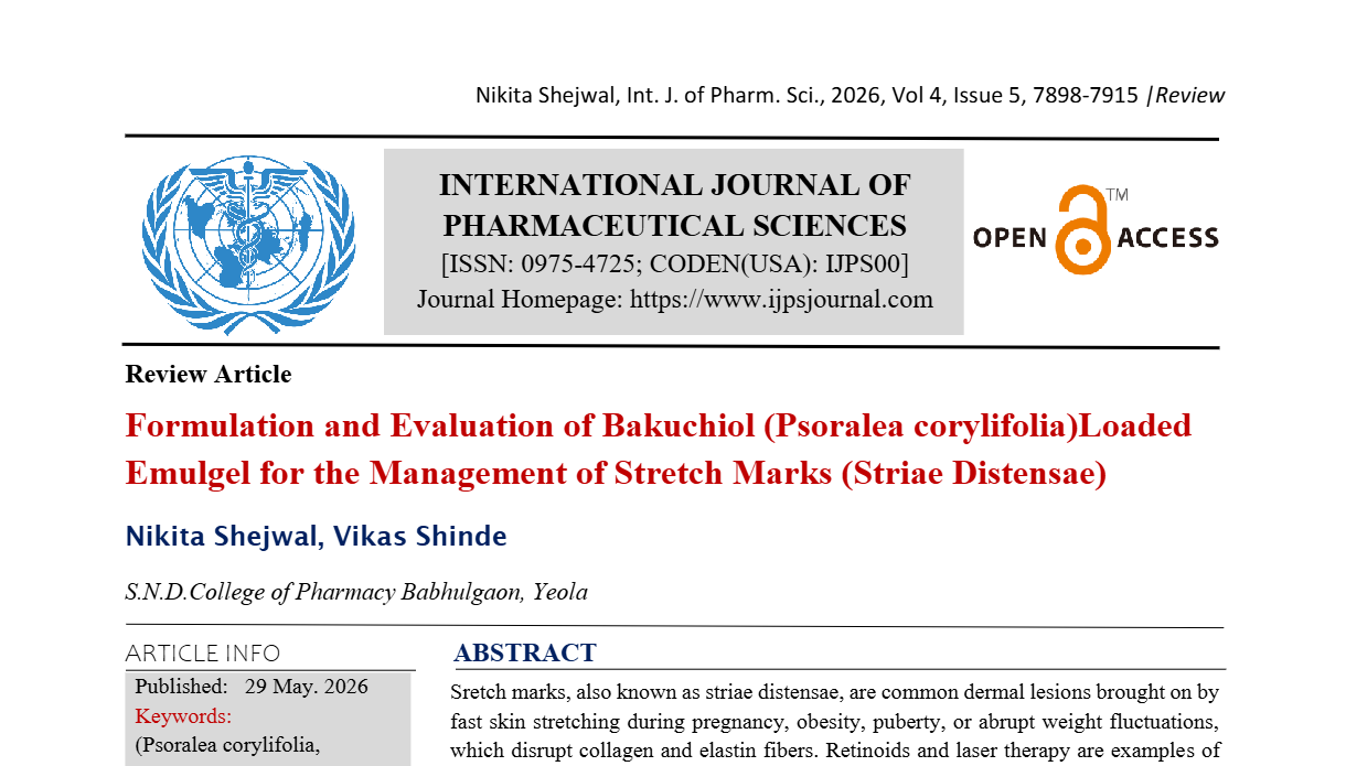 Formulation and Evaluation of Bakuchiol (Psoralea corylifolia)Loaded Emulgel for the Management of Stretch Marks (Striae Distensae)
