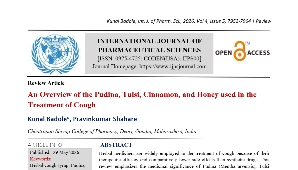 An Overview of the Pudina, Tulsi, Cinnamon, and Honey used in the Treatment of Cough