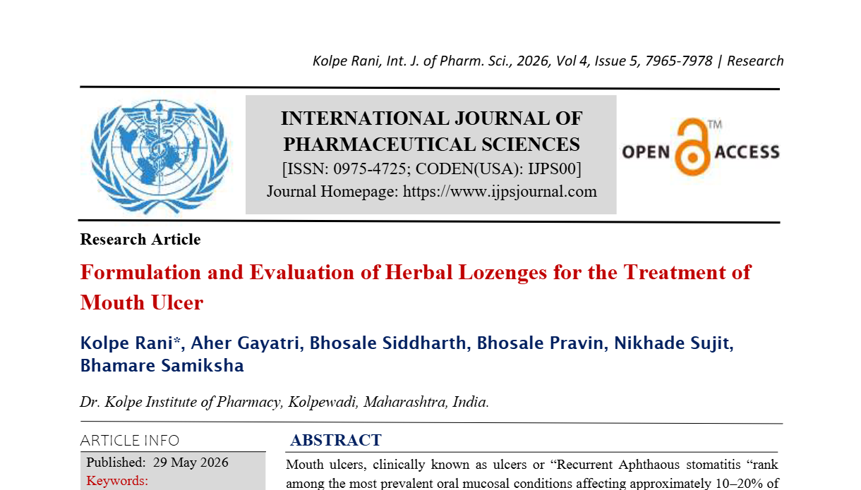 Formulation and Evaluation of Herbal Lozenges for the Treatment of Mouth Ulcer