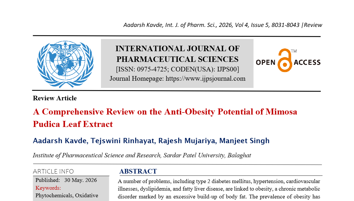 A Comprehensive Review on the Anti-Obesity Potential of Mimosa Pudica Leaf Extract