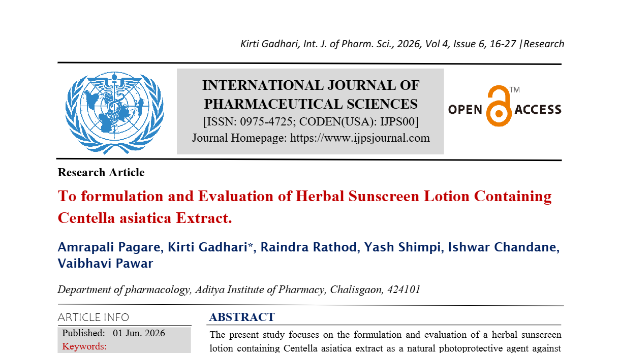 To formulation and Evaluation of Herbal Sunscreen Lotion Containing Centella asiatica Extract.