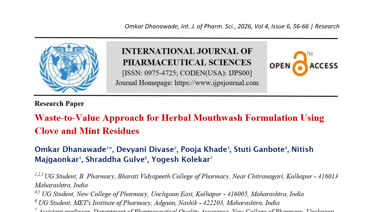 Waste-to-Value Approach for Herbal Mouthwash Formulation Using Clove and Mint Residues