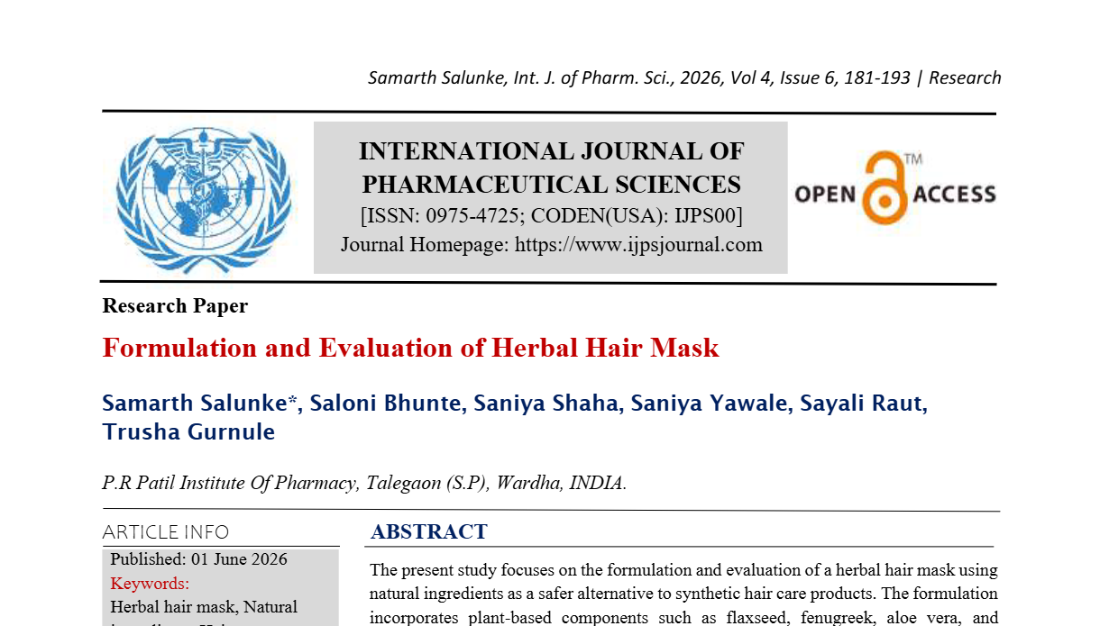 Formulation and Evaluation of Herbal Hair Mask
