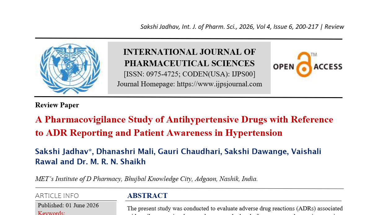 A Pharmacovigilance Study of Antihypertensive Drugs with Reference to  ADR Reporting and Patient Awareness in Hypertension. 