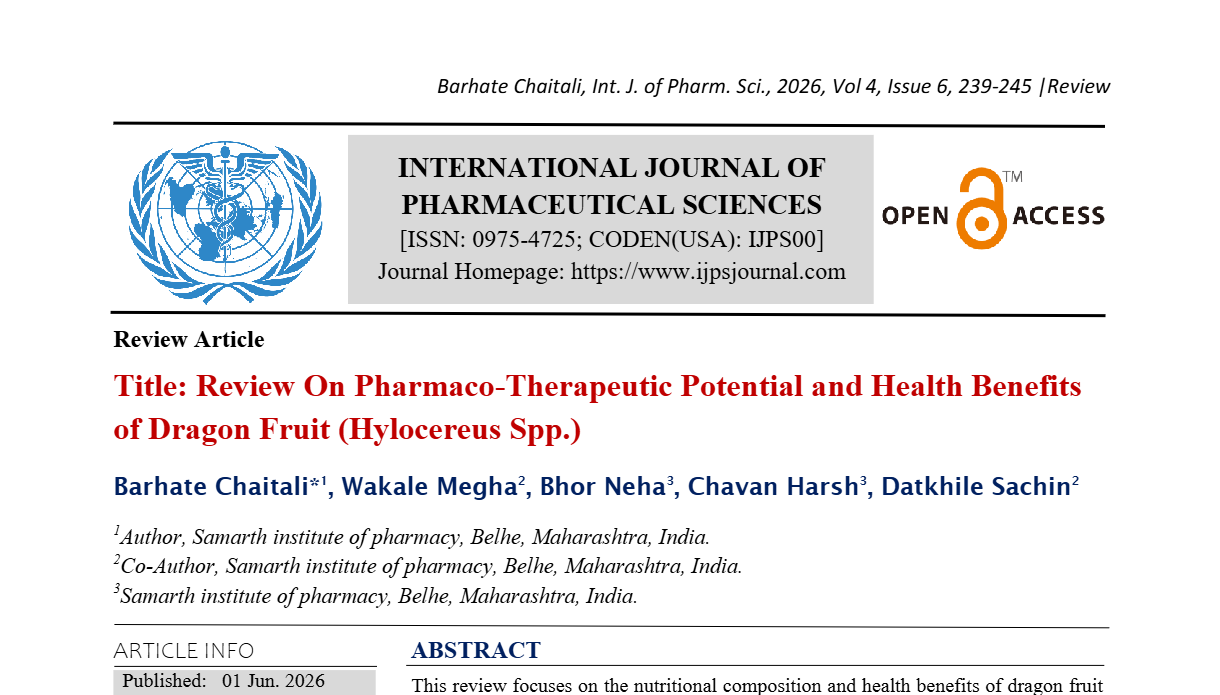 Title: Review On Pharmaco-Therapeutic Potential and Health Benefits of Dragon Fruit (Hylocereus Spp.)