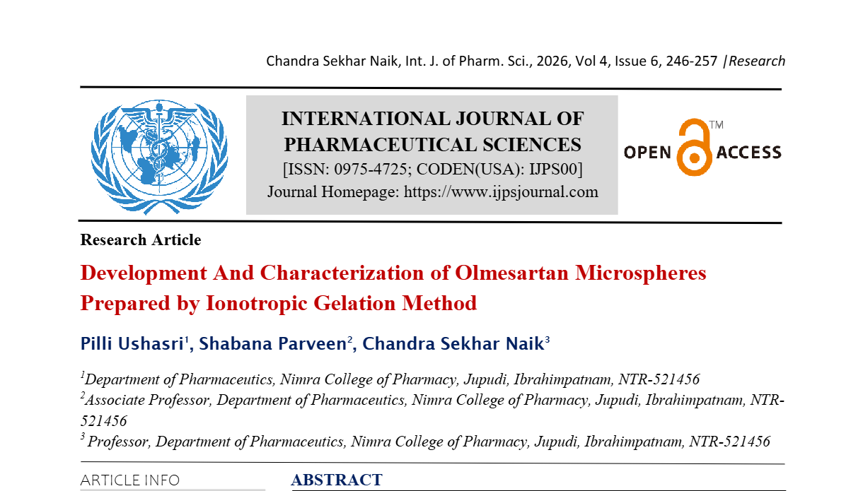 Development And Characterization of Olmesartan Microspheres Prepared by Ionotropic Gelation Method