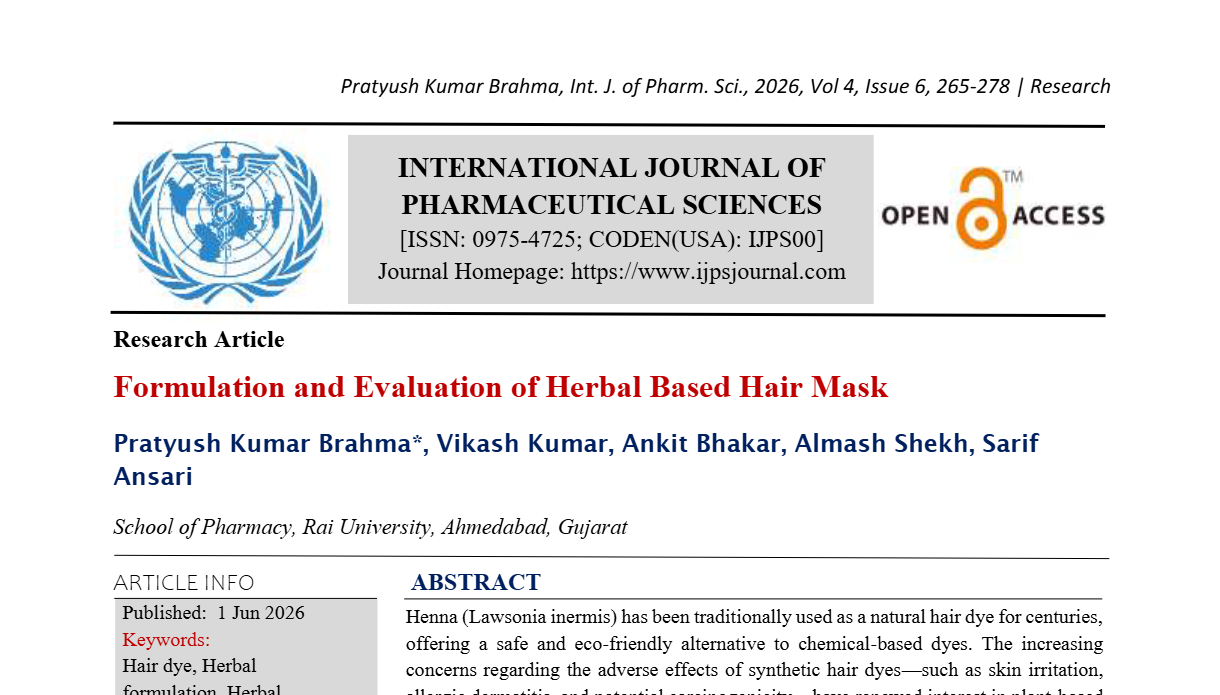 Formulation and Evaluation of Herbal Based Hair Mask