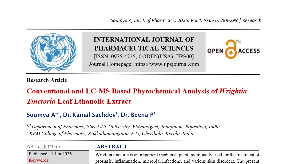 Conventional and LC-MS Based Phytochemical Analysis of Wrightia Tinctoria Leaf Ethanolic Extract