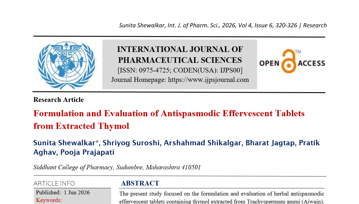 Formulation and Evaluation of Antispasmodic Effervescent Tablets from Extracted Thymol