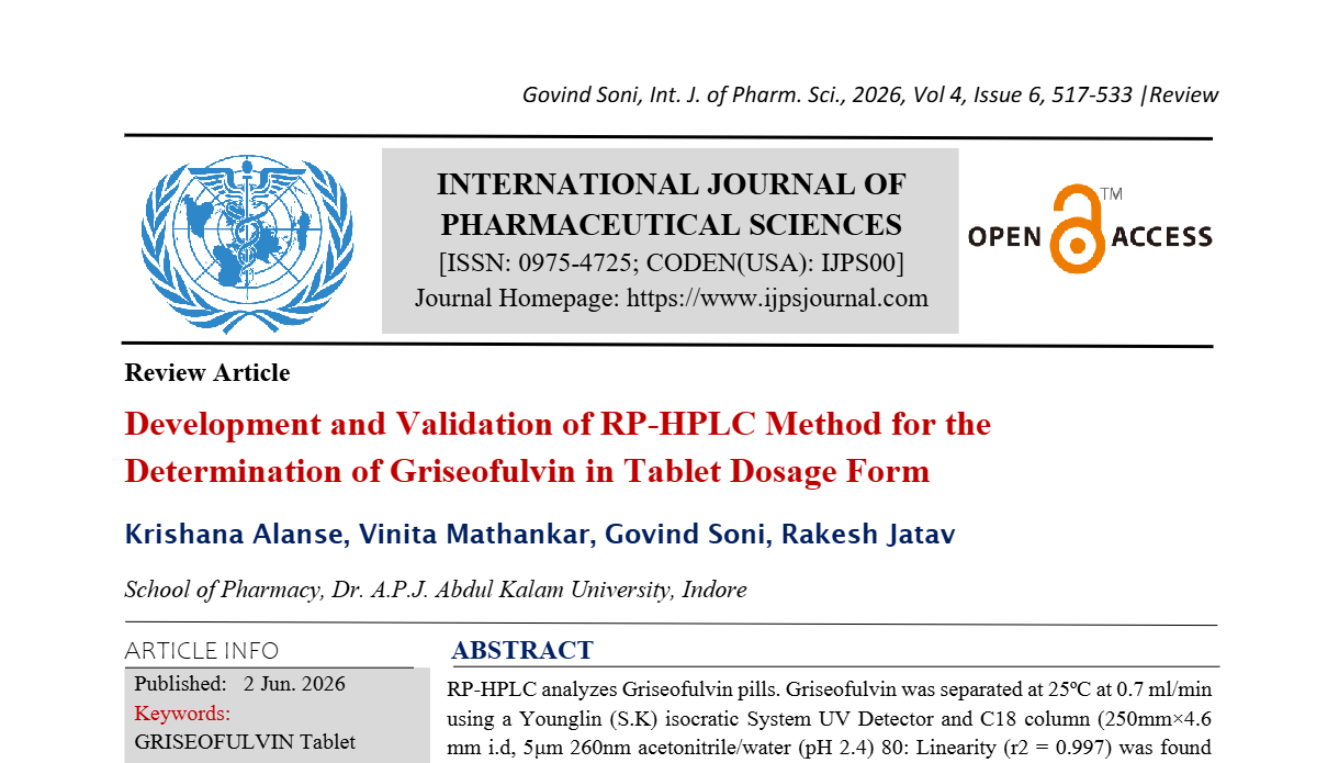 Development and Validation of RP-HPLC Method for the Determination of Griseofulvin in Tablet Dosage Form