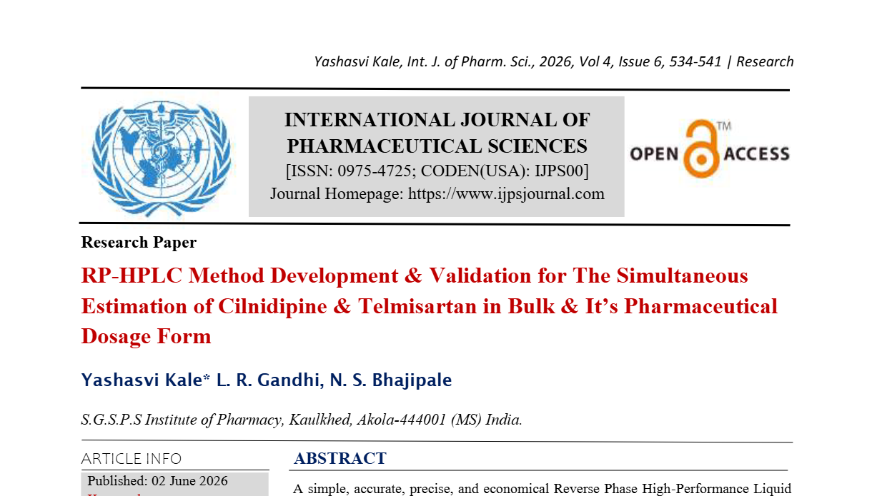RP-HPLC Method Development & Validation for The Simultaneous Estimation of Cilnidipine & Telmisartan in Bulk & It’s Pharmaceutical Dosage Form