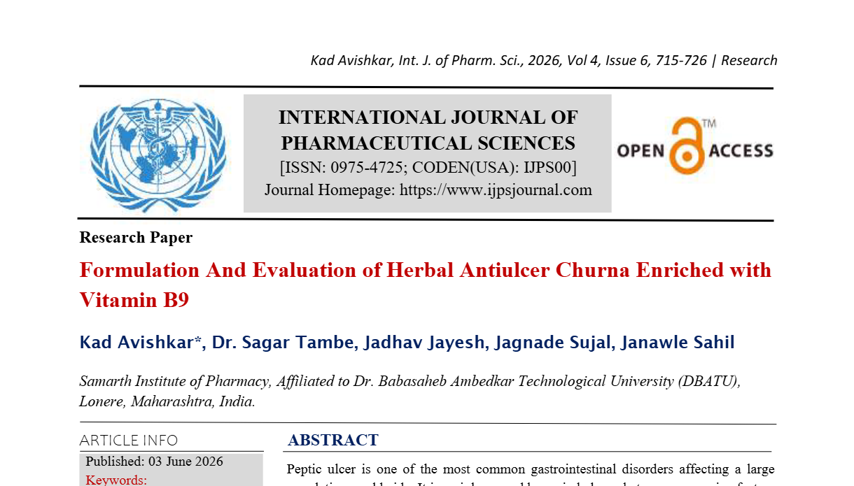Formulation And Evaluation of Herbal Antiulcer Churna Enriched with Vitamin B9