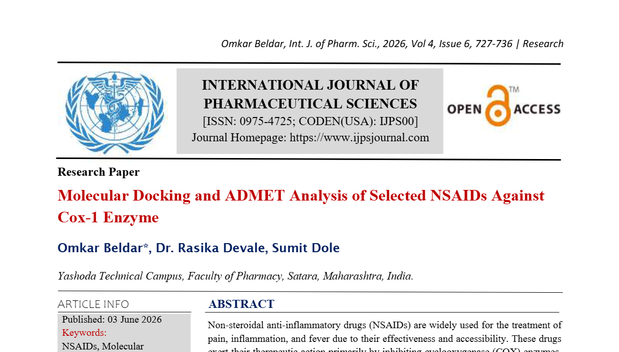 Molecular Docking and ADMET Analysis of Selected NSAIDs Against Cox-1 Enzyme