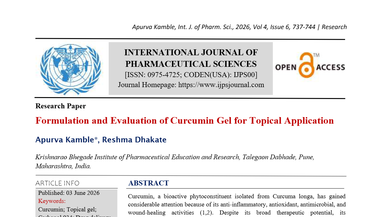 Formulation and Evaluation of Curcumin Gel for Topical Application