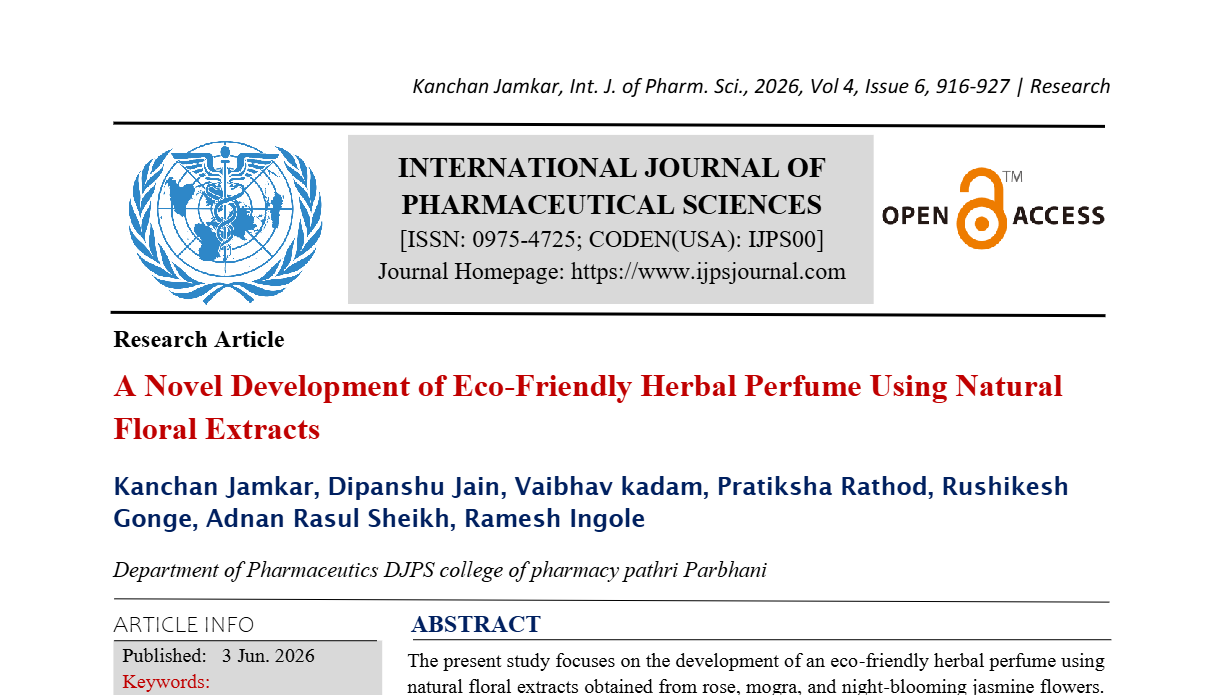 A Novel Development of Eco-Friendly Herbal Perfume Using Natural Floral Extracts
