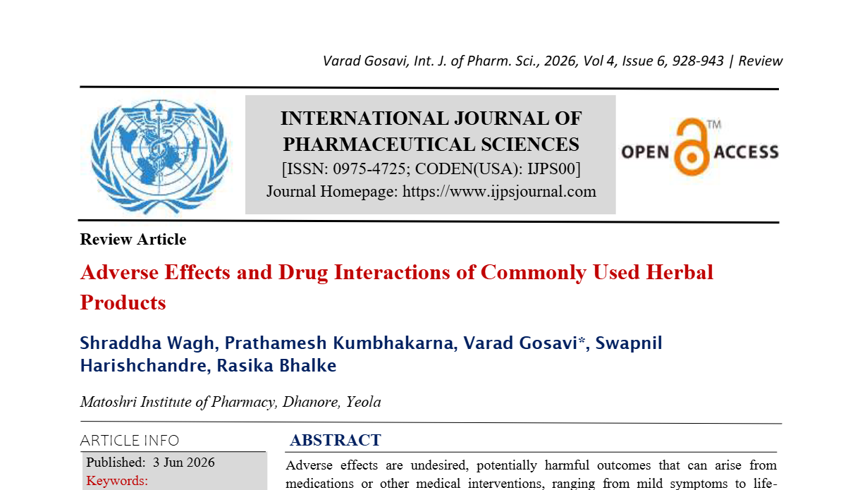 Adverse Effects and Drug Interactions of Commonly Used Herbal Products