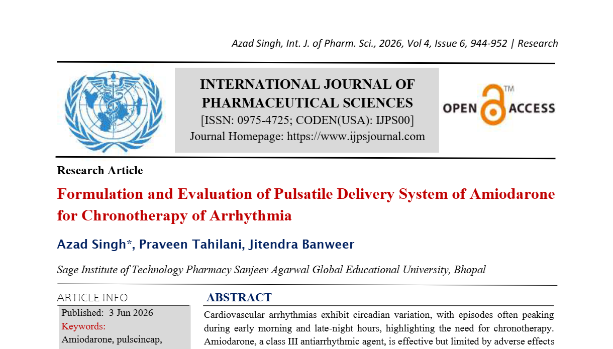 Formulation and Evaluation of Pulsatile Delivery System of Amiodarone for Chronotherapy of Arrhythmia