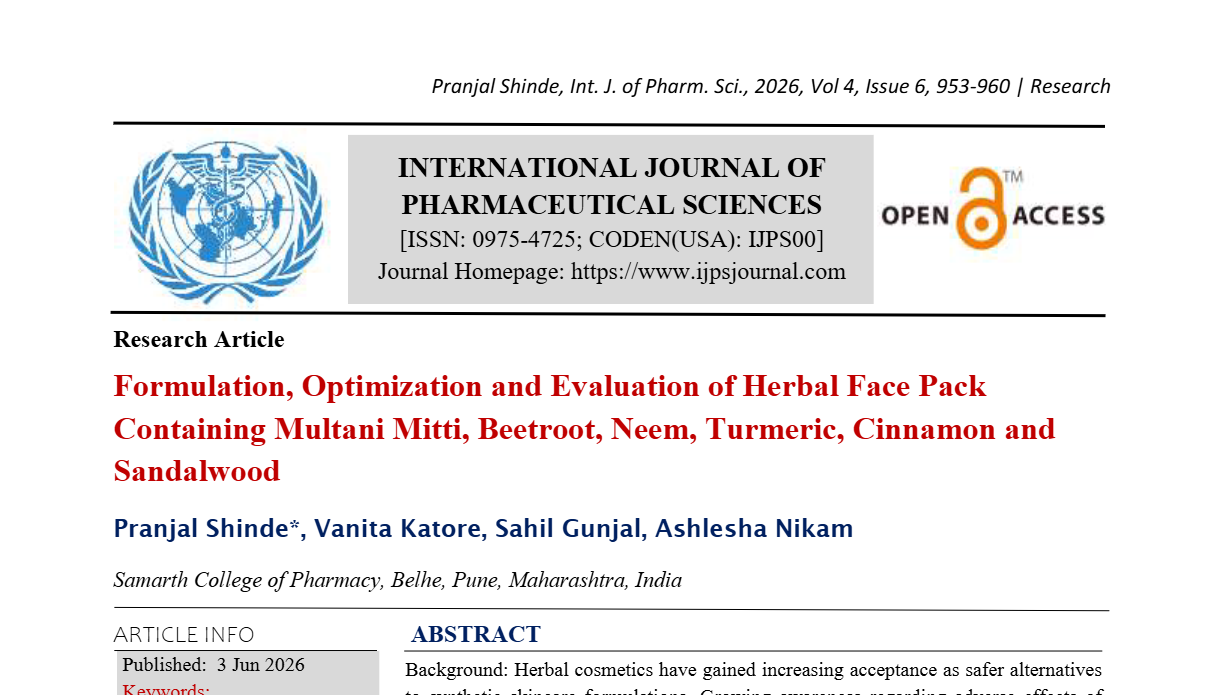 Formulation, Optimization and Evaluation of Herbal Face Pack Containing Multani Mitti, Beetroot, Neem, Turmeric, Cinnamon and Sandalwood