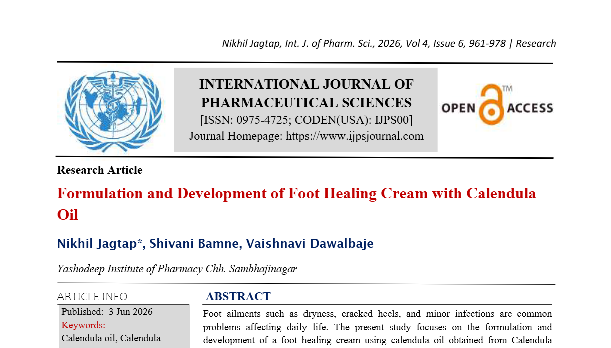 Formulation and Development of Foot Healing Cream with Calendula Oil